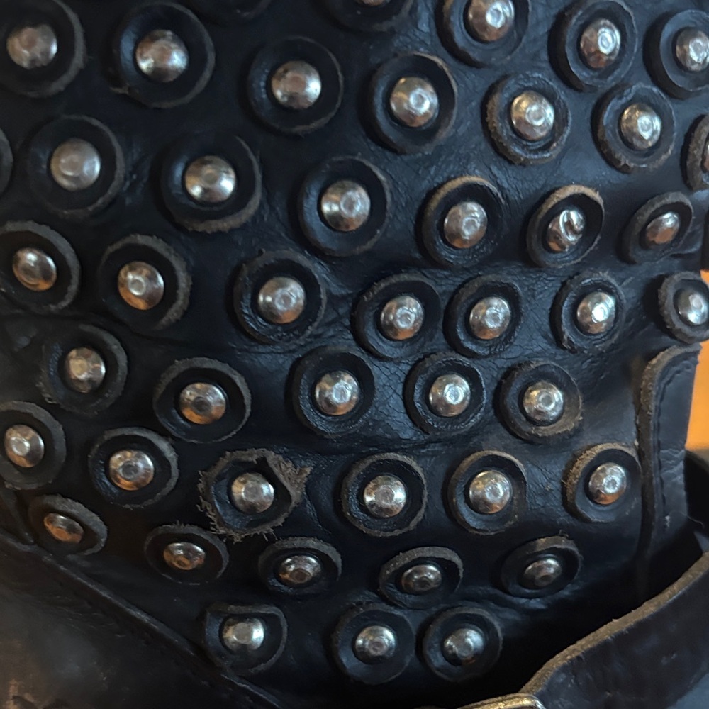 FRYE Vera Studded Black Leather Mid-Calf Boots - Picture 6 of 11